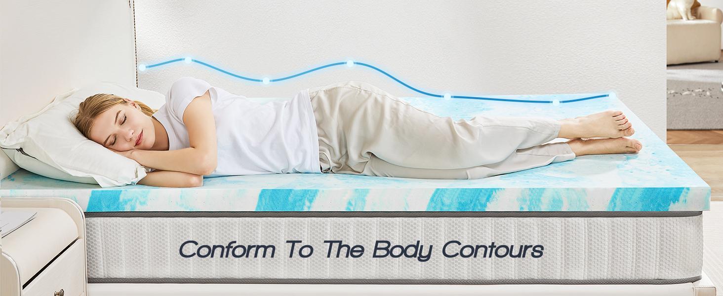 FurnishFlex Memory Foam Cooling Gel Swirl Infused Bed Topper Mattress Topper Breathable Soft Washable King Size Soft Breathable Washable mattress comfort