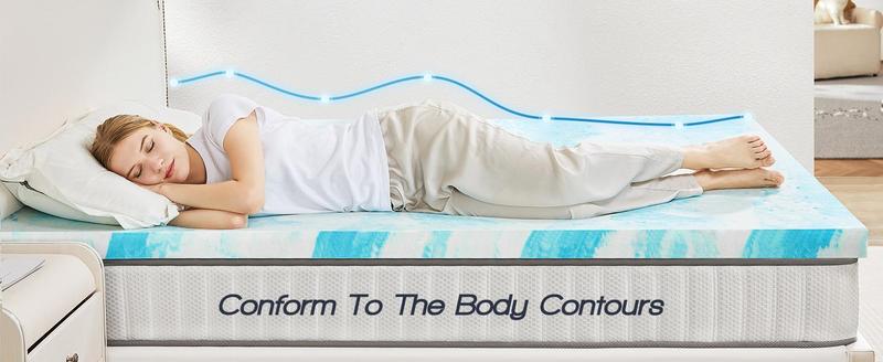 FurnishFlex Memory Foam Cooling Gel Swirl Infused Bed Topper Mattress Topper Breathable Soft Washable King Size Soft Breathable Washable mattress comfort