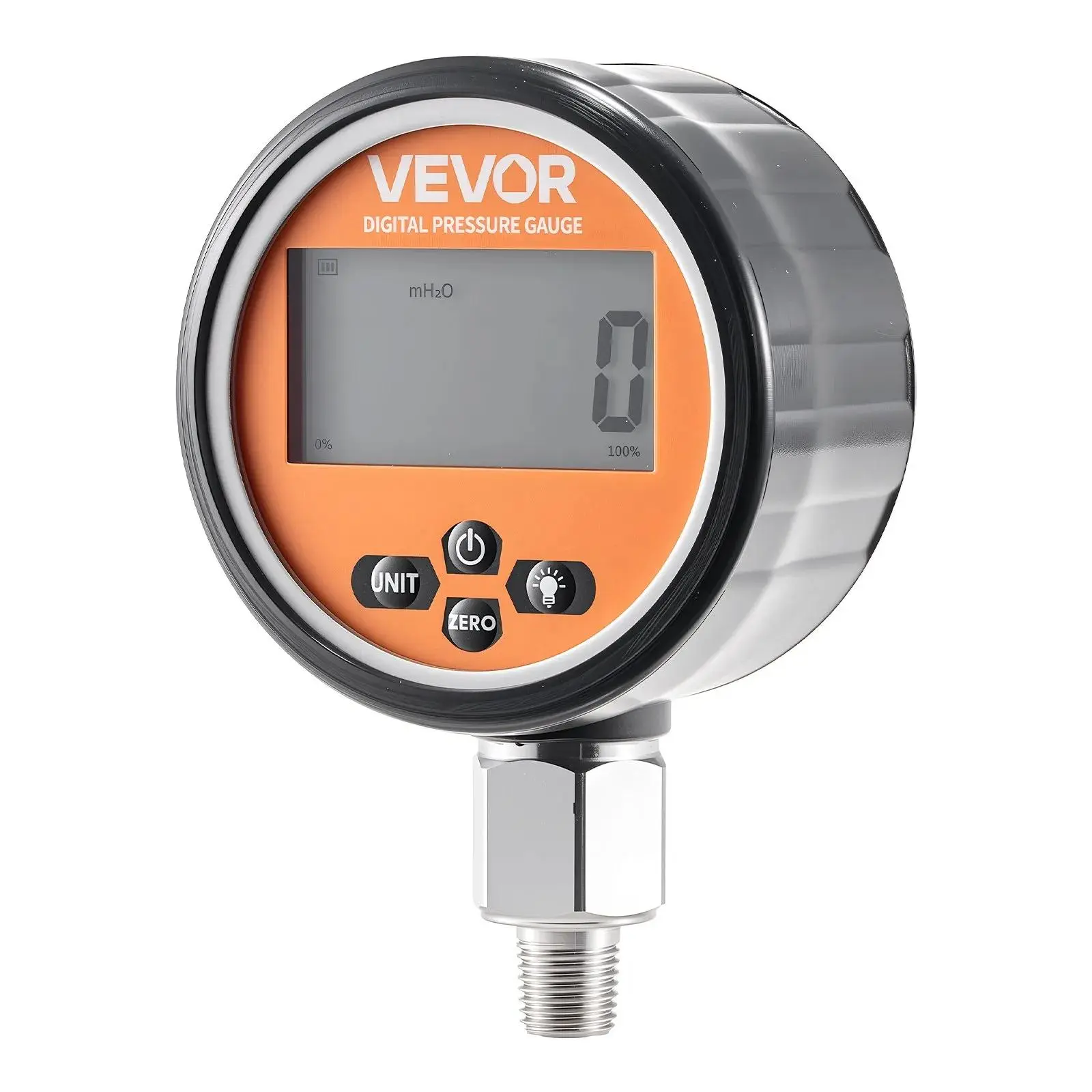 VEVOR Stainless Steel Digital Hydraulic Pressure Gauge, Backlighted Display, Peak Hold, 0-10000 PSI (0-700 Bar) Silicone Waterproof Sensor, 1/4 in NPT Base Entry Tester for Excavators, Construction Machinery, 1/4 Inch Npt Base Entry