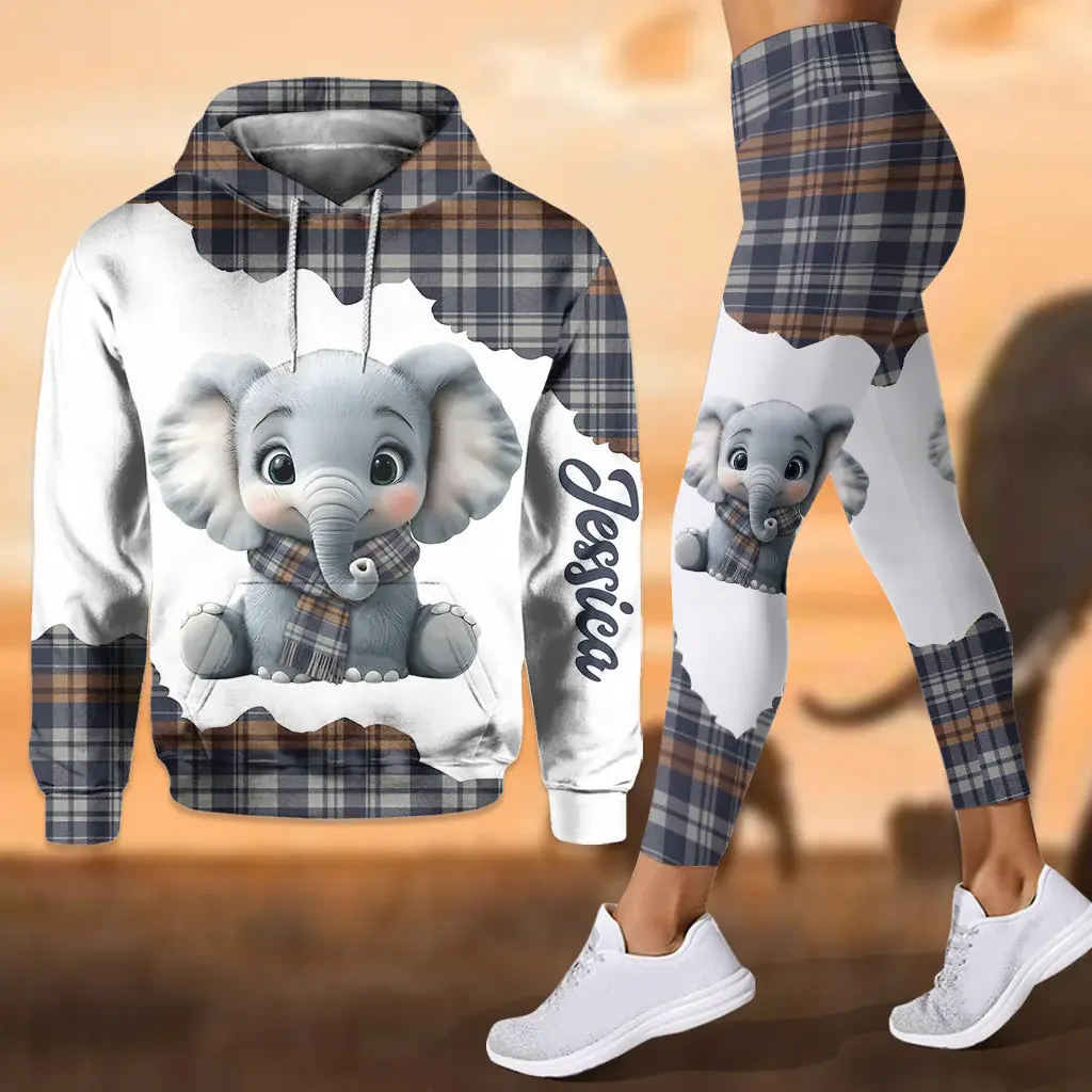 Personalized Adorable Elephant Hoodie and Leggings Set – Cute Animal-Themed Matching Outfit for Women – Cozy Casual Loungewear Set