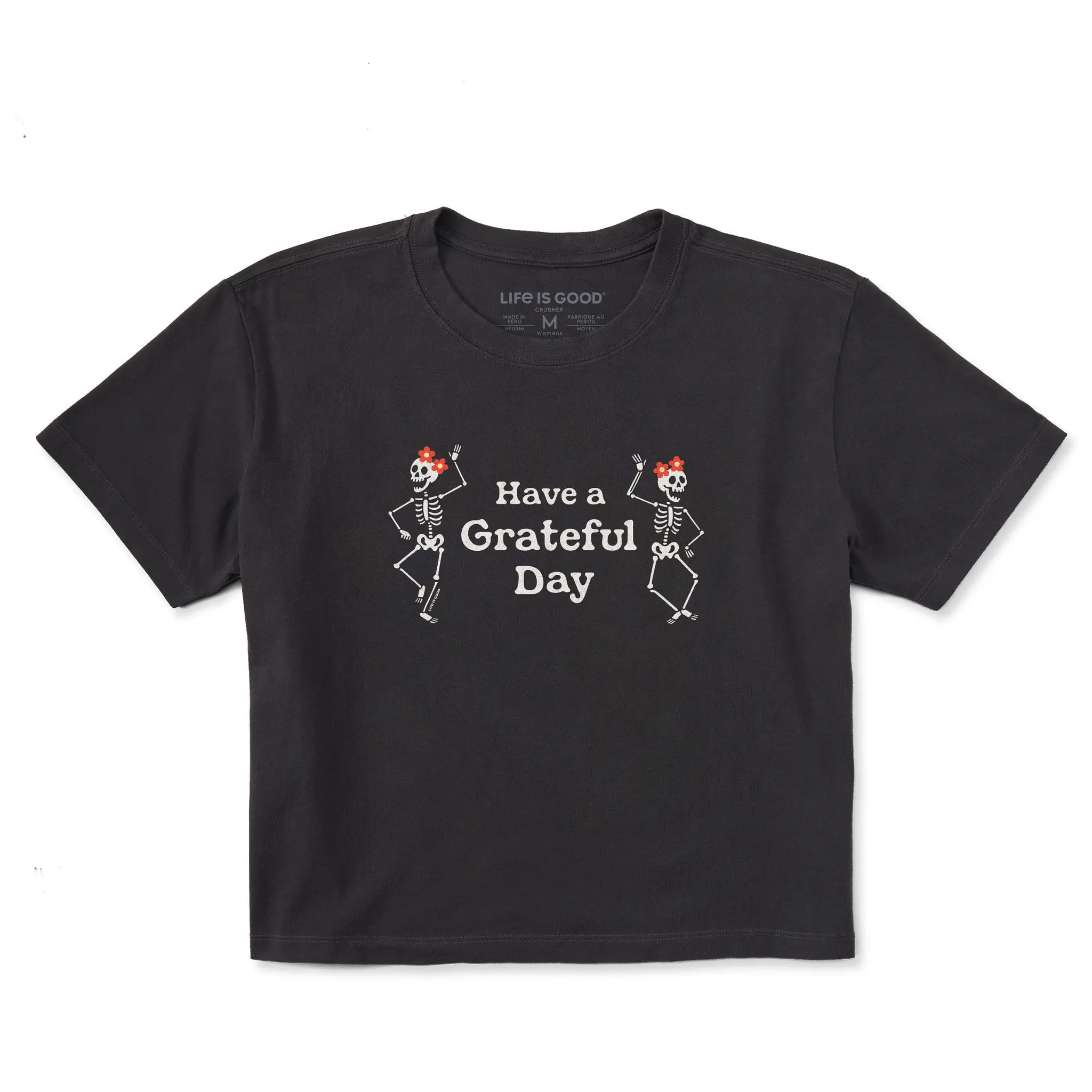 Women's Have a Grateful Day Dancing Skeletons Short Sleeve Crusher Boxy Tee