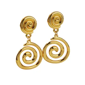 Double Spiral Dangling Earrings - Pair - Gold Plated Stainless Steel