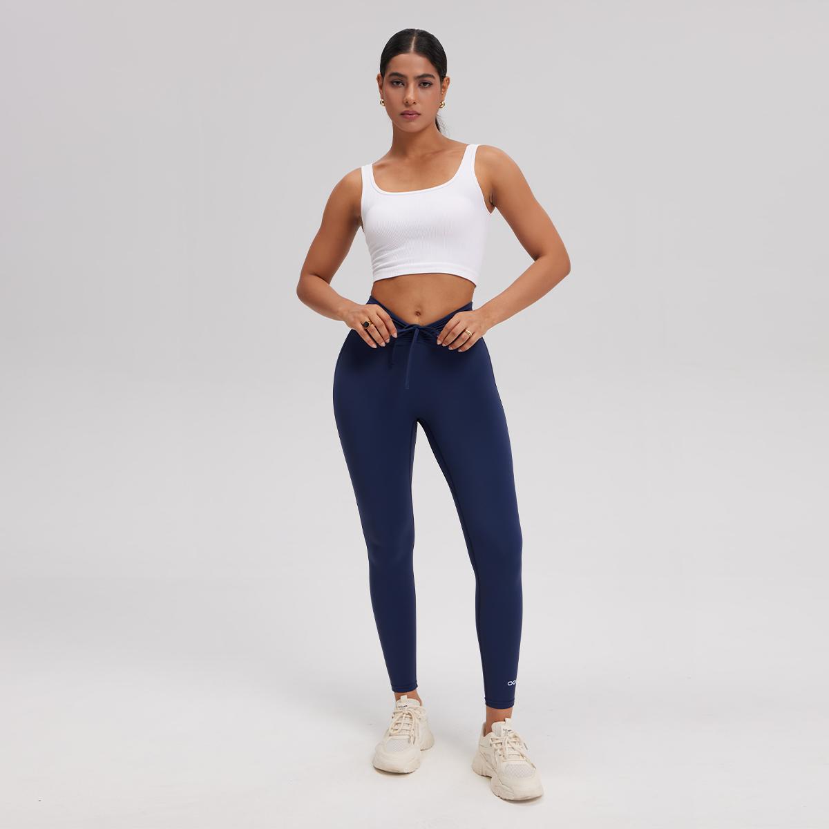 OQQ Women's High Wasit Scrunch Leggings No Front Seam Stretch Drawstring Workout Gym Yoga Pants Soft Comfortable Basic Minimalist Bottom