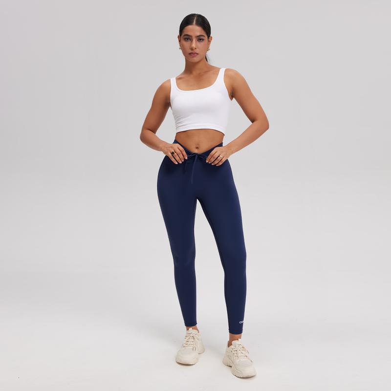 OQQ Women's High Wasit Scrunch Leggings No Front Seam Stretch Drawstring Workout Gym Yoga Pants Soft Comfortable Basic Minimalist Bottom