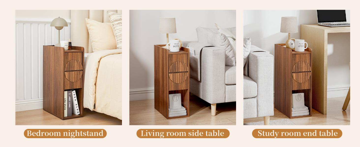 Giratree Slim Mid-Century Modern Nightstand with 2 Drawers, Narrow Fluted Wooden Side Table for Small Spaces, Tall Skinny Bedside Table for Bedroom or Living Room Giratree Slim Mid-Century Modern Nightstand with 2 Drawers, Narrow Fluted Wooden Side Table for Small Spaces, Tall Skinny Bedside Table for Bedroom or Living Room