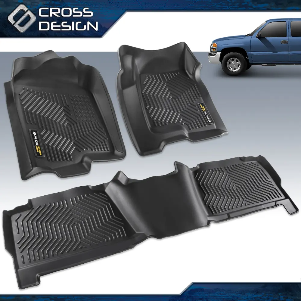CROSSDESIGN TPE Car Floor Mats - Floor Mats for Trucks, Car Accessories for 1999-2006 Chevy Silverado/GMC Sierra Crew/Extended Cab, 1999-2006 2WD & 2007 4WD GMC Sierra 1500, Front & Rear, Waterproof, Durable, Truck Floor Mats