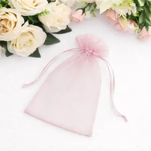 100 Pack Pink Organza Drawstring Gift Bags, 5" x 7" – Wedding Party Favor Bags