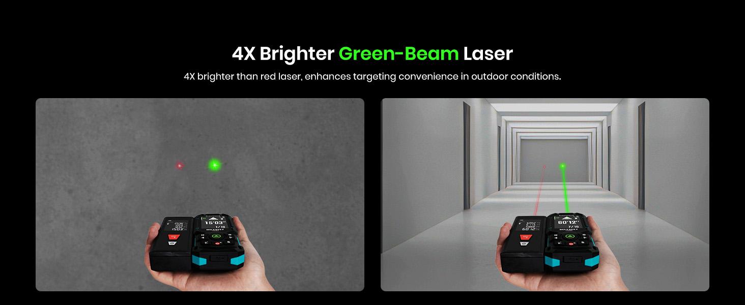 MILESEEY S50 Green-Beam Laser Distance Measure - 400ft Laser Measure, P2P, Side-Laser Alignment, Rechargeable, 2.4" IPS Backlit Display, Area/Volume Measurement, 8 Units, Indoor&Outdoor,Bluetooth app