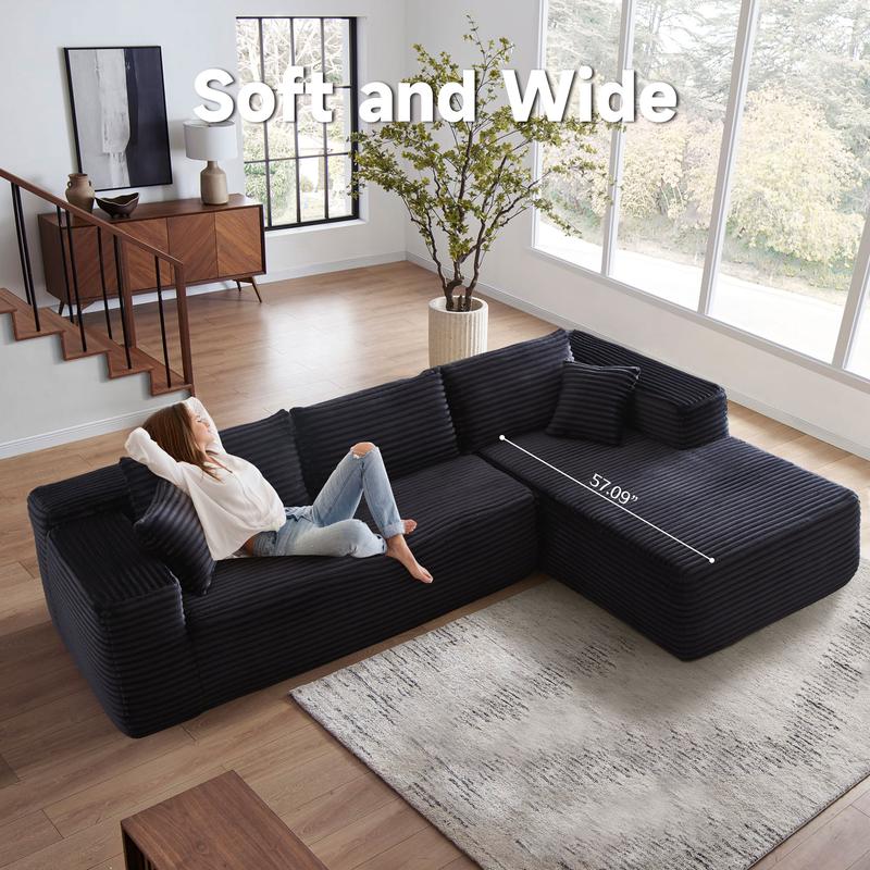 【2 Packages Shipping】Ovios 106" Plush Corduroy Cloud Velvet Modular Boneless Couch with Chaise & Ottoman, No Assembly Required - L/U-Shaped Sectional Sofa Set with Flexible Configuration - 107"W x 69.5"D x 30"H, 3 Seater 【2 Packages Shipping】Ovios 106" Plush Corduroy Cloud Velvet Modular Boneless Couch with Chaise & Ottoman, No Assembly Required - L/U-Shaped Sectional Sofa Set with Flexible Configuration - 107"W x 69.5"D x 30"H, 3 Seater