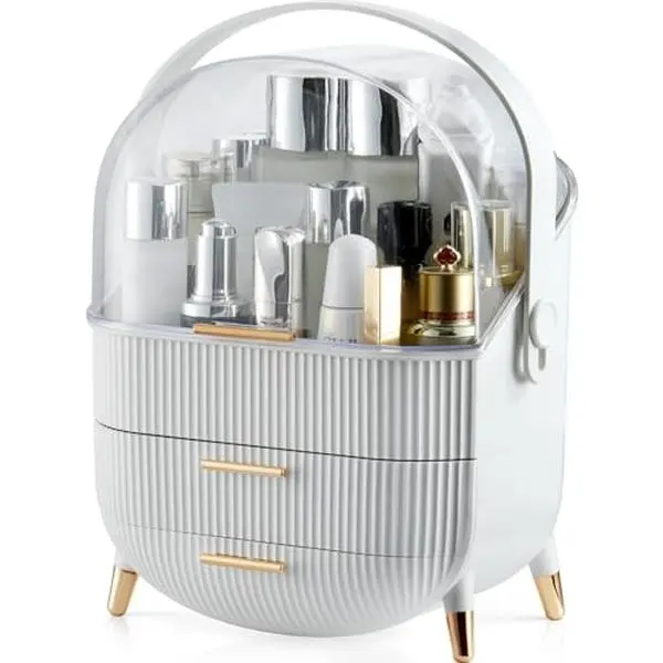 MASSY Egg Shape(Oval) Makeup Storage Box, Countertop Portable Vanity Cosmetics Organizer Preppy Organiser Set Travel