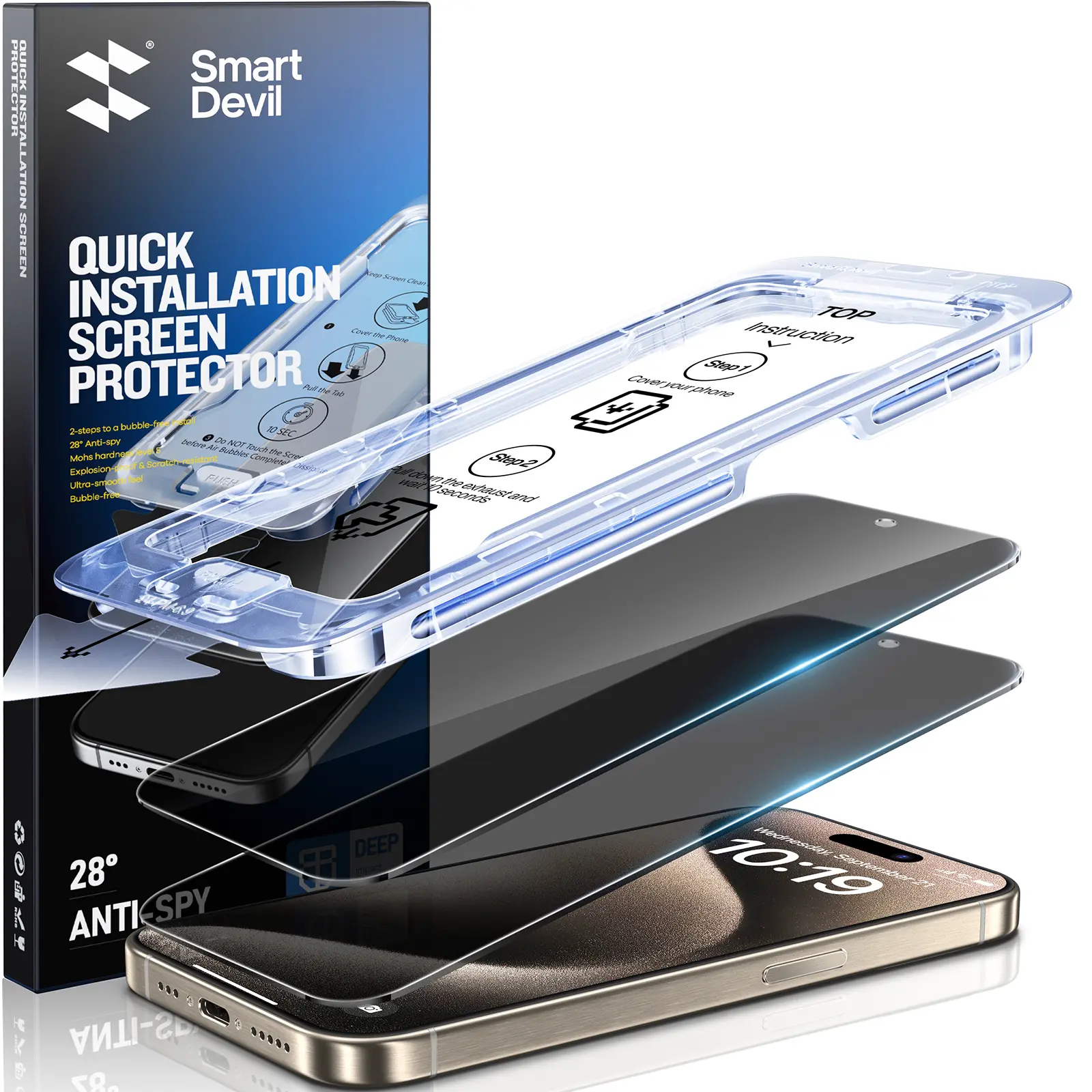 SmartDevil Screen Protector for iPhone 13-16 – HD Clear / Privacy (3 Pack) Quick Paste Install – 9H Tempered Glass, Military-Grade Shatterproof, Anti-Fingerprint, Face ID & Case Friendly