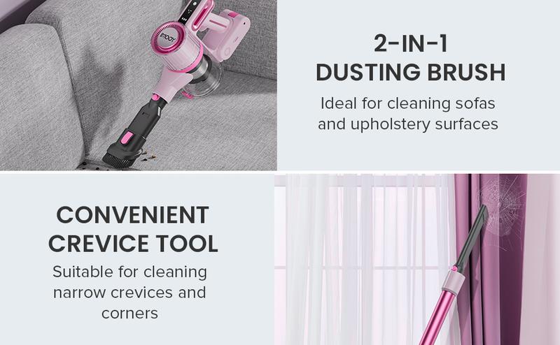 Cordless Vacuum Cleaner - IMOOY Pink/Black&White Vacuum for Home with 80000 RPM High, 8-in-1 Lightweight Stick Vacuum, Rechargeable Battery, Up to 40 Mins Runtime, for Carpet and Hard Floor Pet Hair