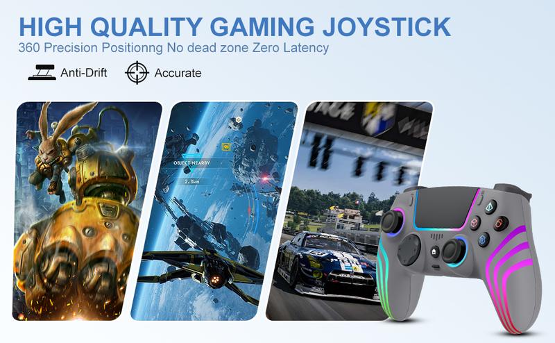 JORREP Hall Effect PS5/Pro controller ，7 RGB Colors Dual Vibration Turbo 6-Axis Gyro Programmable Buttons 3.5mm Headset Jack 1500mAh Battery Wired Adjustable Gamepad Compatible with PC MAC iOS Android 10 Steam Deck
