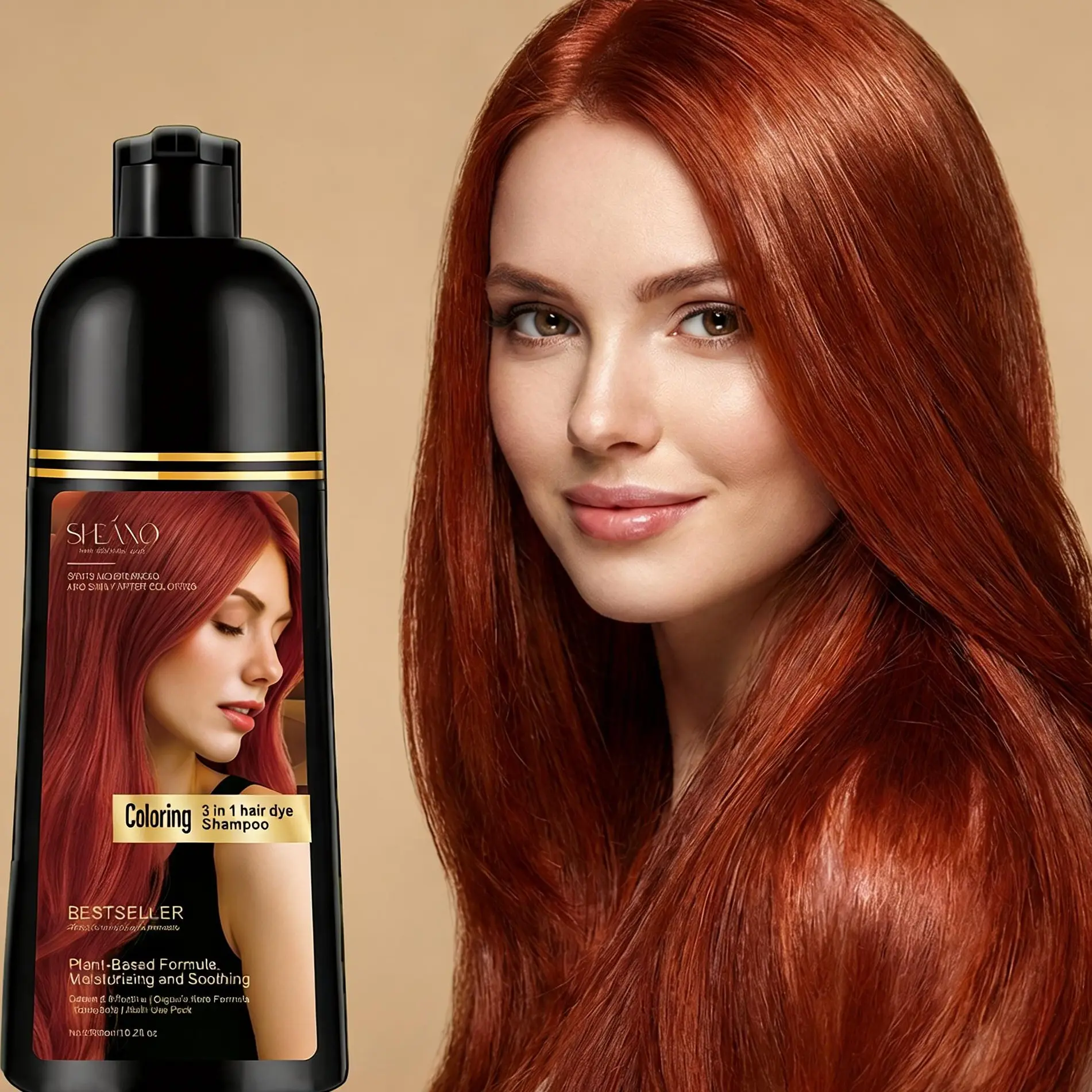 SHEANO 3 in 1 Hair Dye Shampoo – Covers Gray Hairs, Ginseng Hair Mask for Nourishing, Smooth, and Hydrating, Collagen Hair Treatment, USA-Designed Formula, 300ml
