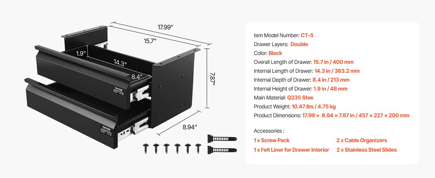 VEVOR 2 Drawer 16" Under Desk Drawer Organizer Slide-out Drawer Space Saver Office VEVOR 2 Drawer 16" Under Desk Drawer Organizer Slide-out Drawer Space Saver Office