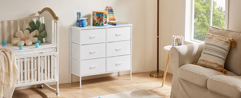 【Deal】SweetFurniture Dresser, 6 Drawers Wide Fabric Storage Units Chest of Drawers with Metal Frame and Wooden Top for TV Stand up to 45", Living Room