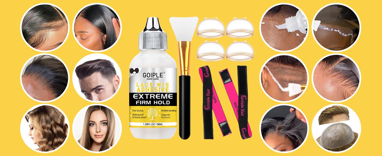 Extreme Firm Hold Lace Wig Glue with Silicone Applicator Waterproof & Sweatproof Invisible Bonding Formula for Lace Front Wigs Hair Extensions Tape
