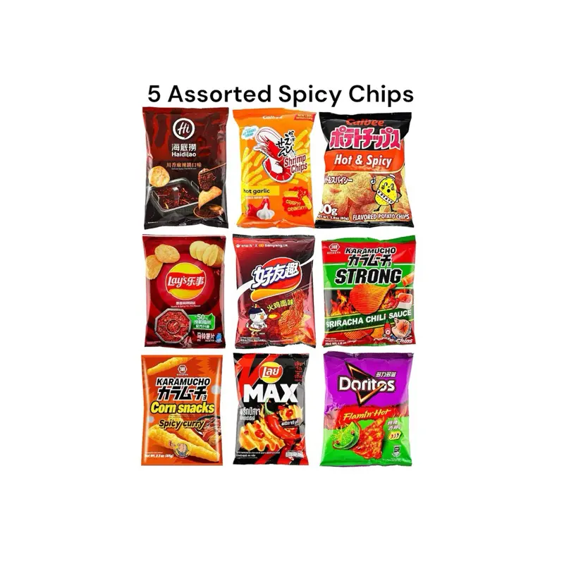 5 Assorted Spicy Asian Chips- Doritos, Cheetos, Lays, Calbee, Orion, & more (Flavors Will Vary)