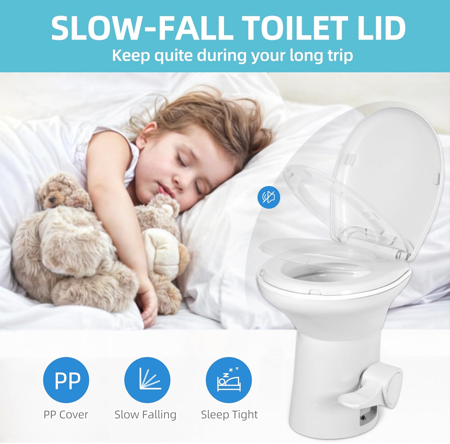 YITAMOTOR RV Toilet with Enamel Bowl Plastic Toilet Body Pedal Flush Gravity Flush High Profile with Hand Sprayer & Flange for Motorhome Caravan Car Travel