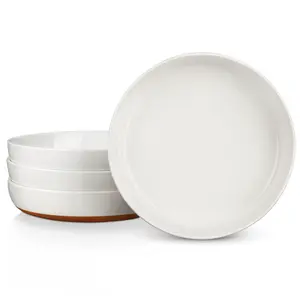 MALACASA 4-Piece 43 OZ Ceramic Salad Plates Set Microwave & Dishwasher Safe Stackable Pasta Bowls Versatile Dining & Serving Dishes，Series TARA