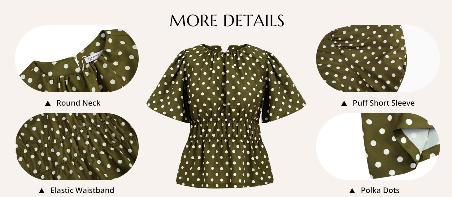 Cicy Bell Womens Polka Dots Peplum Tops Summer Puff Short Sleeve Round Neck Blouses Trendy Casual Shirts Cicy Bell Womens Polka Dots Peplum Tops Summer Puff Short Sleeve Round Neck Blouses Trendy Casual Shirts