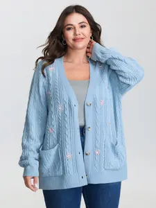 【Neck-Lengthening】Bloomchic Braided Texture Floral Embroidery Knit Cardigan