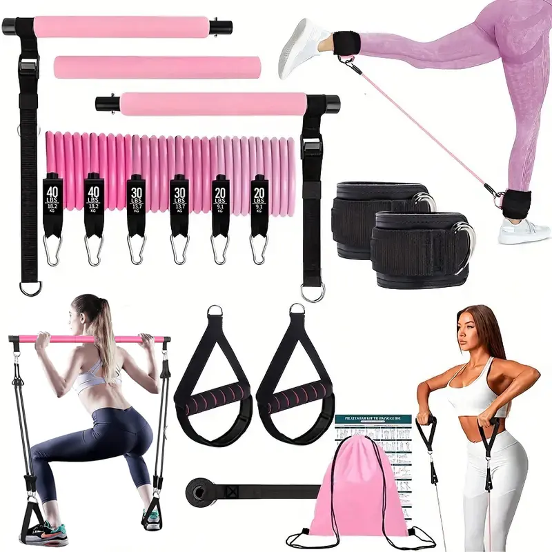 summerwins Multifunctional Pilates Bar Kit with Adjustable Elastic Sport Band - Home Gym Exercise Equipment for Arm Strength Training, Full Body Workouts & Yoga, Home Gym Equipment, Home Workout Gear