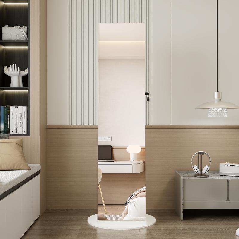 LED Mirror Jewelry Cabinet, 360° Swivel Rotating Armoire Organizer with Lock & Full-Length Mirror, Standing Storage