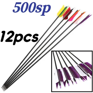 12pcs Mixed Carbon Arrow id 6.2mm od7.8mm Lightweight 500sp Archery Training Arrow Daily Archery Competition Practice Universal Arrow Outdoor Sports Goods