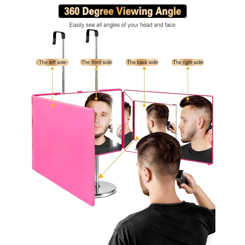 USB Rechargeable LED Makeup Mirror 3 Way 360 Trifold LED Mirror For Hair Cutting Wall-Mounted With Adjustable Lights Ideal Gifts For Men Women