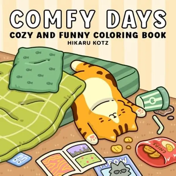 Comfy Days Adult Activity Coloring Book - Teen-Friendly, Cozy Funny Designs, Square Format, Backyard BBQ & Latte Themed, Stress Relief, Thoughtful Gift, Simple Lines, 45 Pages