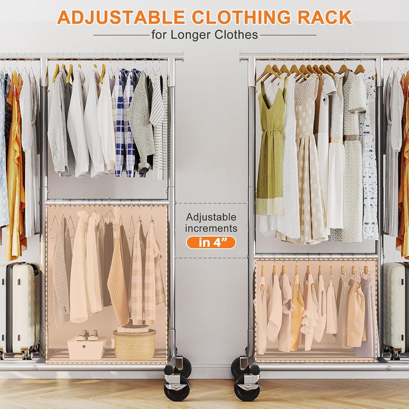 Raybee Furniture Clothes Rack Heavy Duty 450LBS Clothing Racks for Hanging Clothes Rolling Clothes Rack, Metal Clothing Rack with Wheels Collapsible & Commercial Garment Rack Portable Clothes Rack 【Black Friday】