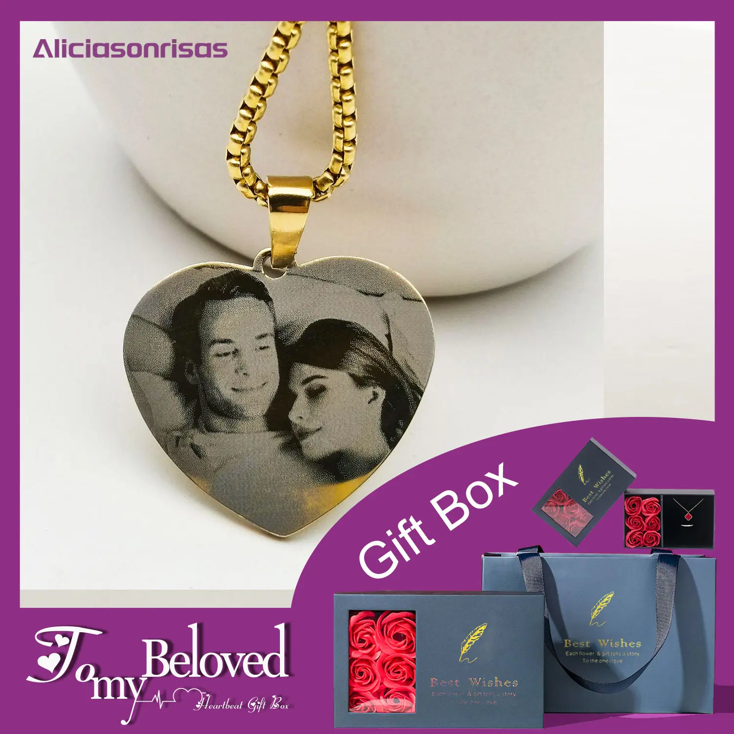 (Send Photo and Text To us By Message)  Personalized Gift Heart-Shaped Lettering Custom Pendant Laser Stainless Steel Necklace Couple Ornament Creative Gift For Men and Women HZ12