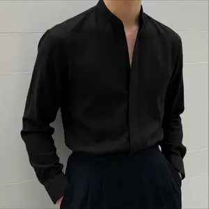 INCERUN Men's Old Money Vacation Shirt Textured V Neck Long Sleeve Top Minimalist Casual Beach Resort Wear