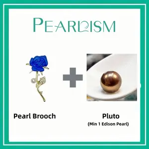 【Andrew】Blue Rose Brooch + Pluto Edison pearl (Min 1pc Edison pearl as gift) [Open in live]｜Freshwater Mix Color Round pearl 13.5-16mm