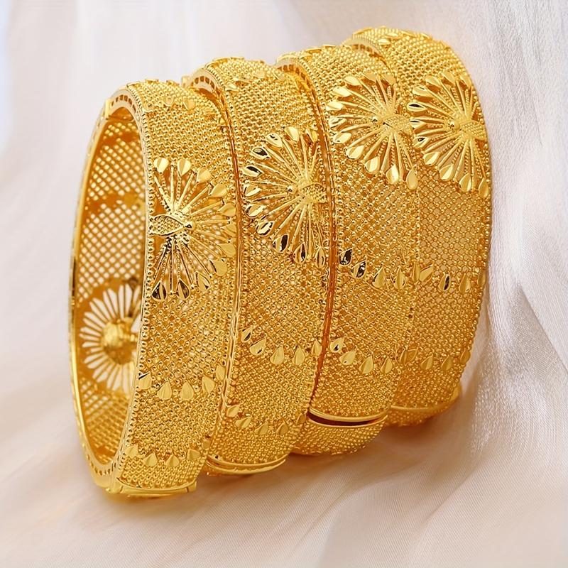 24K Elegant Gold Plated Open Bangle Bracelet Set,Classic Vintage Style,Jewellery Accessories,Perfect for Daily Wear,Special Occasions,All Season Fashion Jewelry bracelet stack bracelets for women,valentines gifts for gf