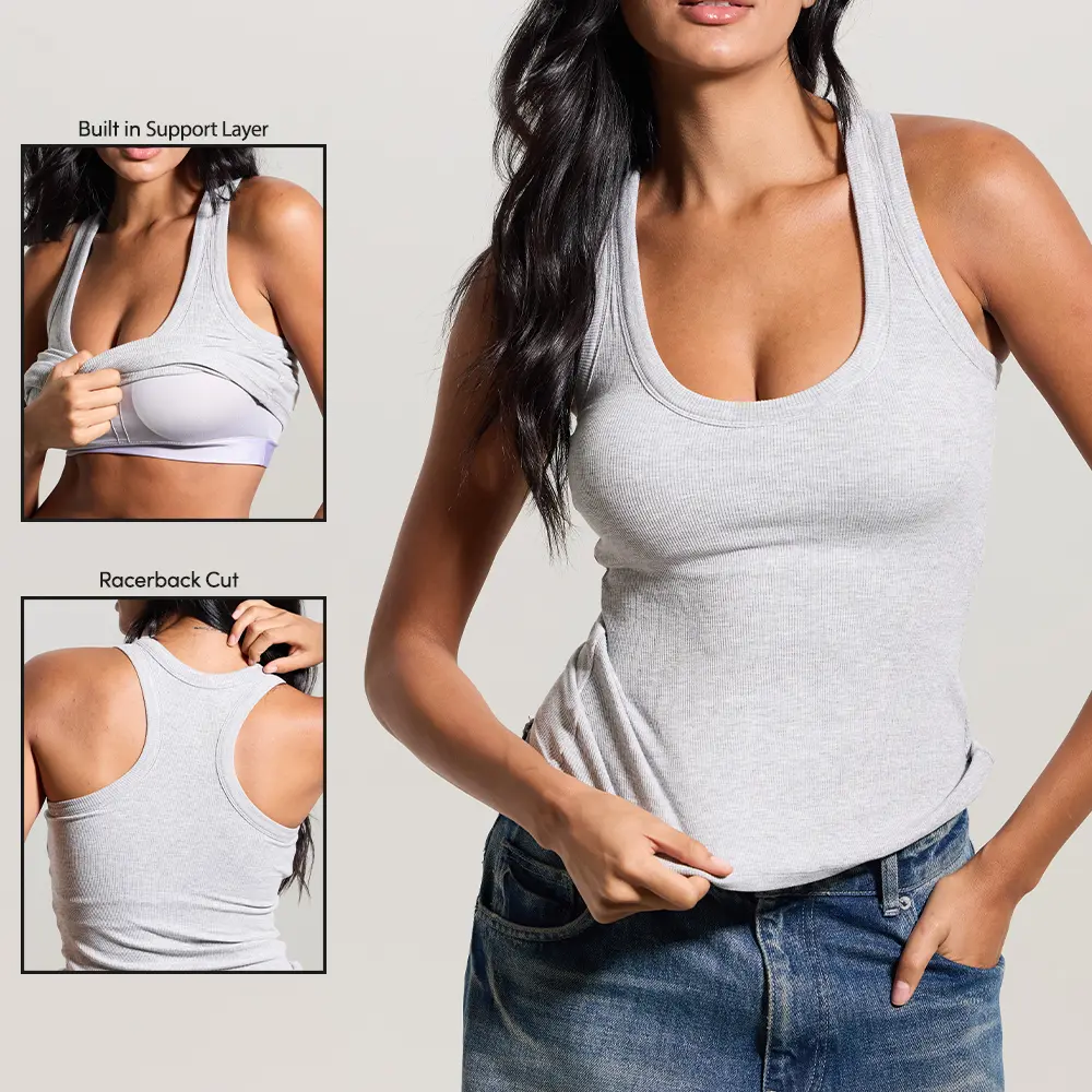 klassy Ribbed Scoop Racerback Brami - Sleeveless Crop, Chunky Binding, Soft, Stretchy