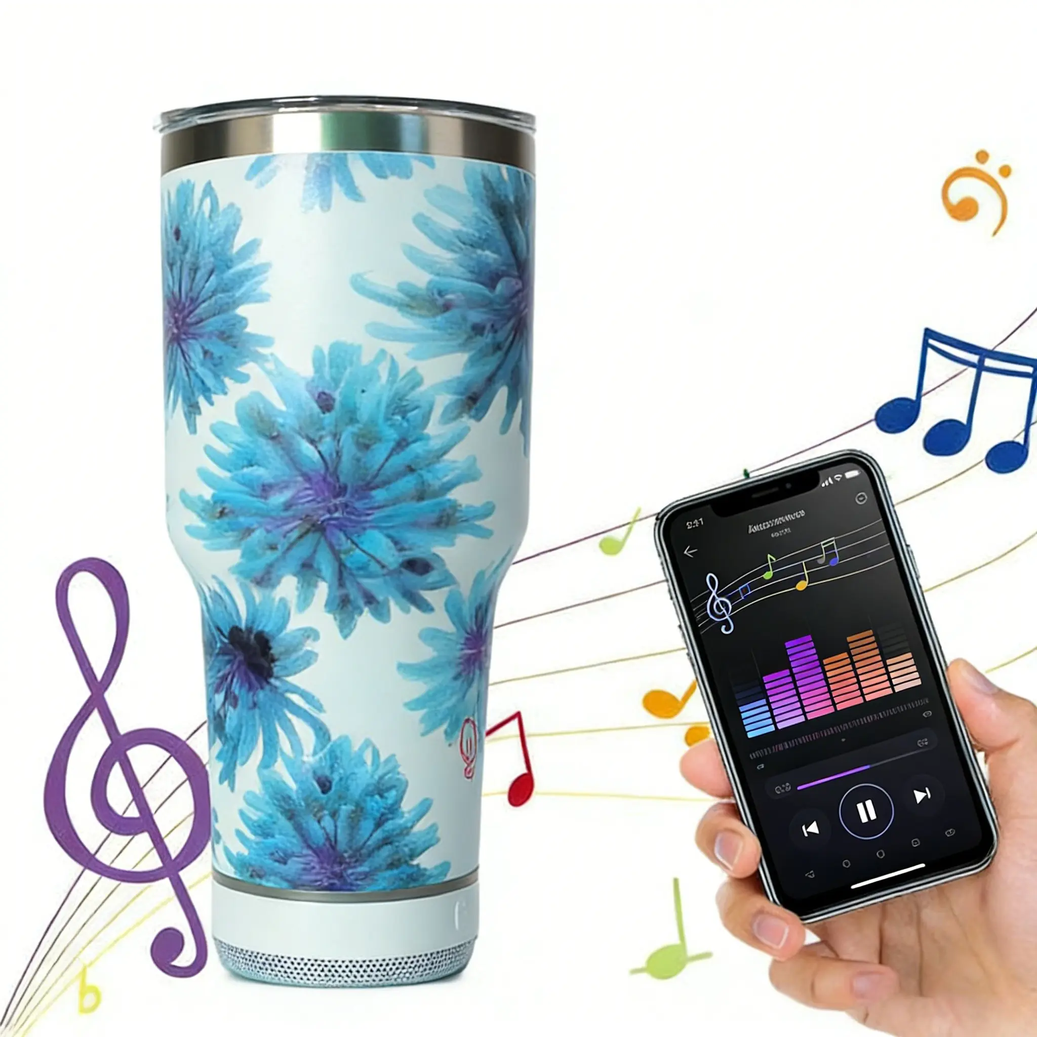 30 Oz Stainless Steel Bottle with Bluetooth-compatible Speaker, 900ML Capacity, Detachable Rechargeable Waterproof Mini Speaker, Ideal for Hot & Cold Drinks