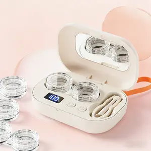 Ultrasonic Rechargeable Contact Lens Cleaner with Vanity Mirror - Portable Case for Hard & Soft Lenses, 2 Cleaning Modes, Daily Deep Cleaning for Travel, Sports, Office, and Home Use
