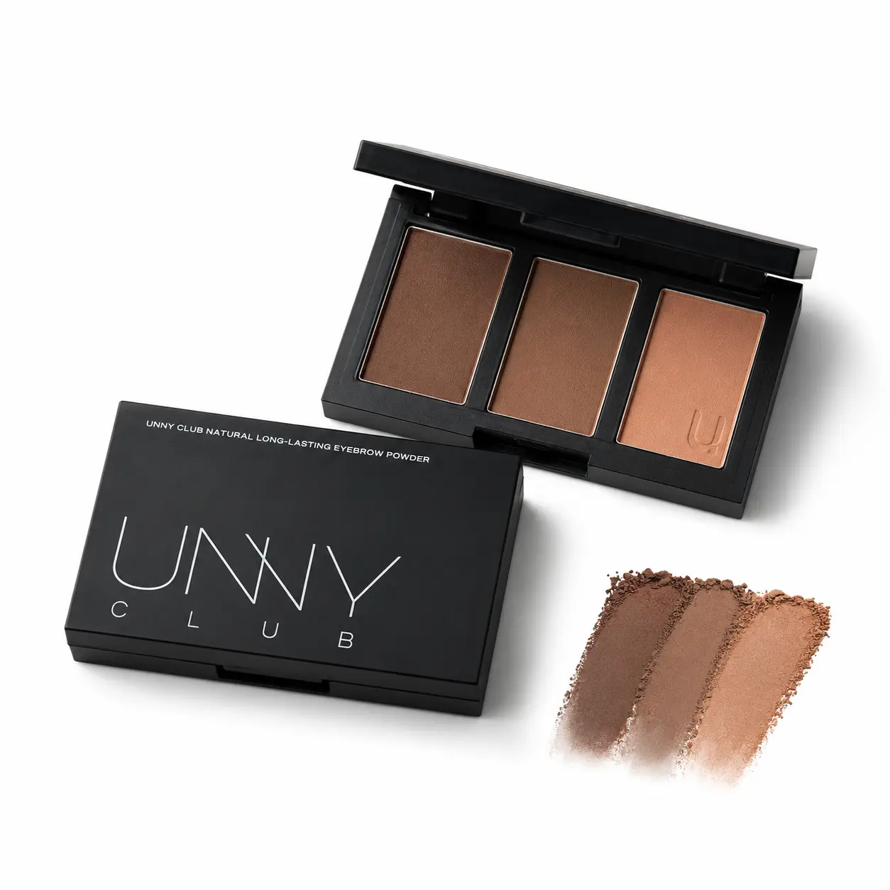 UNNY CLUB 3-Shade Brush-On Eyebrow Powder Palette - Makeup Kit with Built-In Mirror, Included Brush, Easy Filling & Shaping, Maintenance, Natural Makeup Look, Youthful Finish, No Harmful Additives