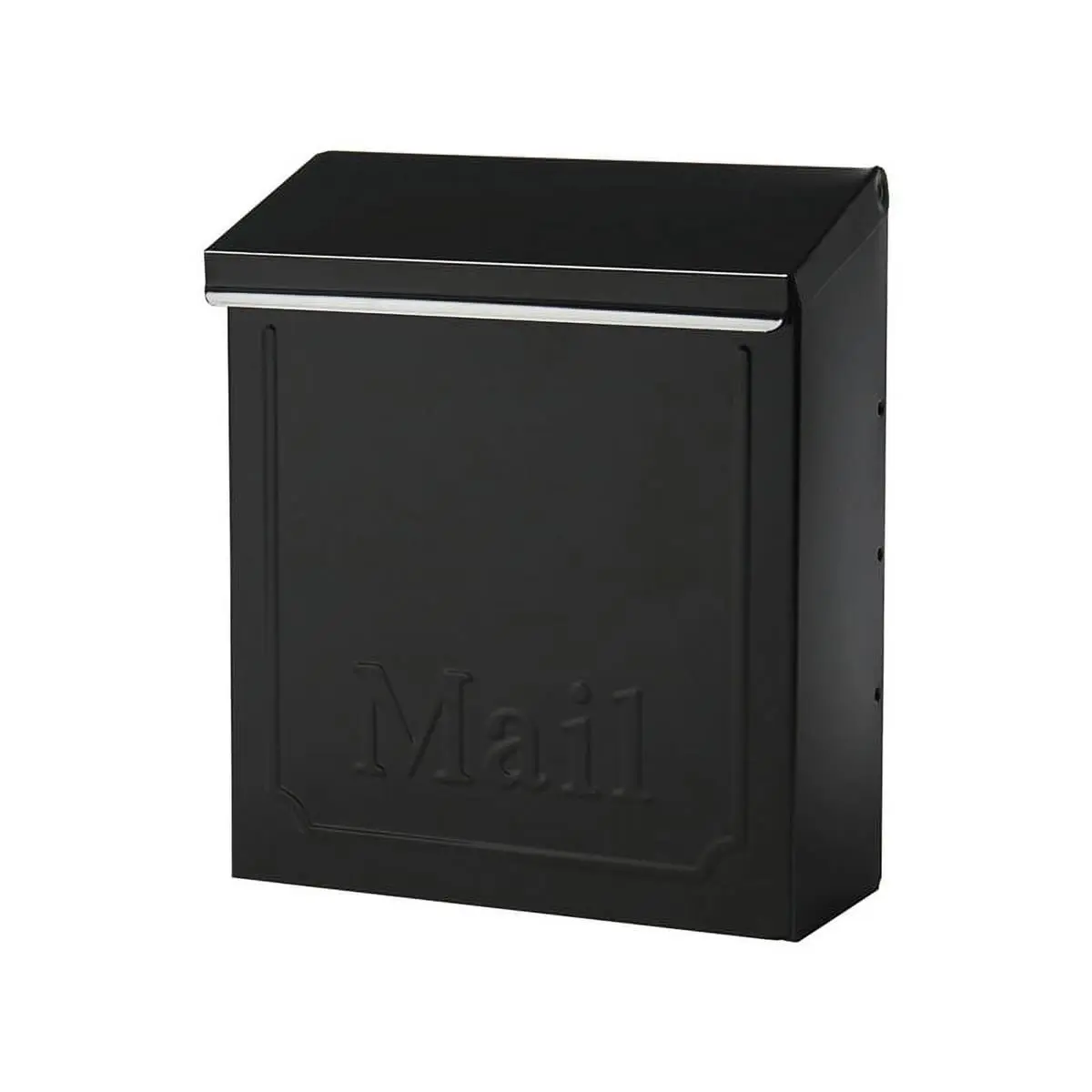 Townhouse Classic Black Galvanized Steel Wall-Mount Mailbox - Outdoor Home Rectangular Single-Unit Mail Storage