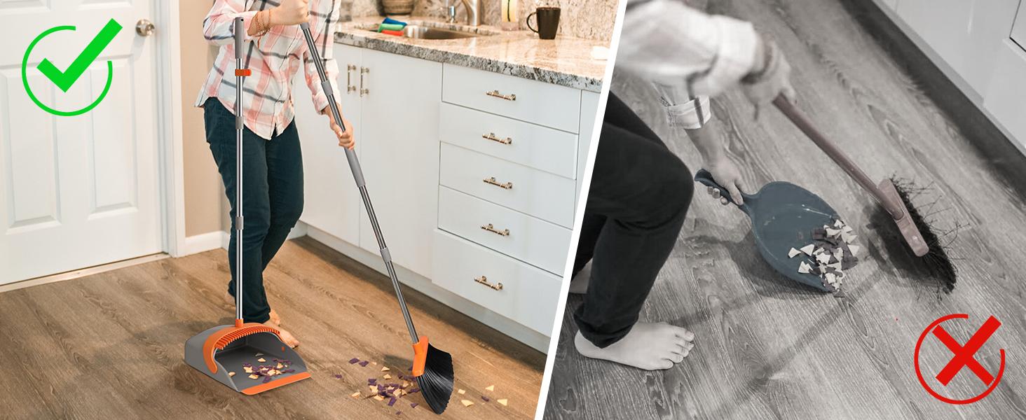Broom with Dustpan Combo Set, Large Upright Brooms and Dust Pans with 52" Long Handle, Self-Cleaning with Dustpan Teeth. Perfect for Indoor Outdoor.