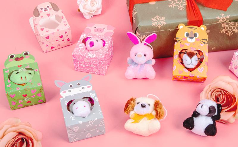 Easter Animal Plush Toy Party Favors 24 Packs Heart Boxes for Kids KeyChain Fidget Toy Classroom Gift Exchange School Rewards