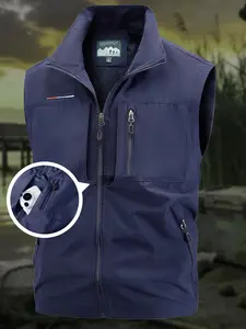 Multi-Pocket Fishing Vest for Outdoor Fishing and Hiking — Versatile Workwear Vest with Mesh, Breathable Fabric, Multiple Zippered Storage Pockets Menswear Casual sleeveless jacket photography