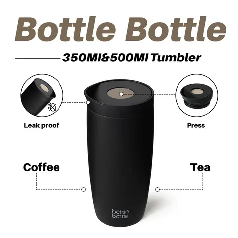 BOTTLE BOTTLE Insulated Coffee Tumbler with Push Button Lid, Leakproof Double-Wall Vacuum Stainless Steel Travel Mug