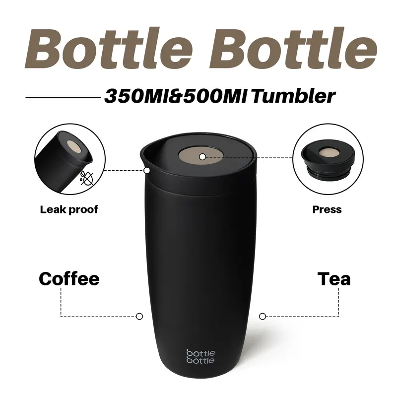 BOTTLE BOTTLE Insulated Coffee Tumbler with Push Button Lid, Leakproof Double-Wall Vacuum Stainless Steel Travel Mug