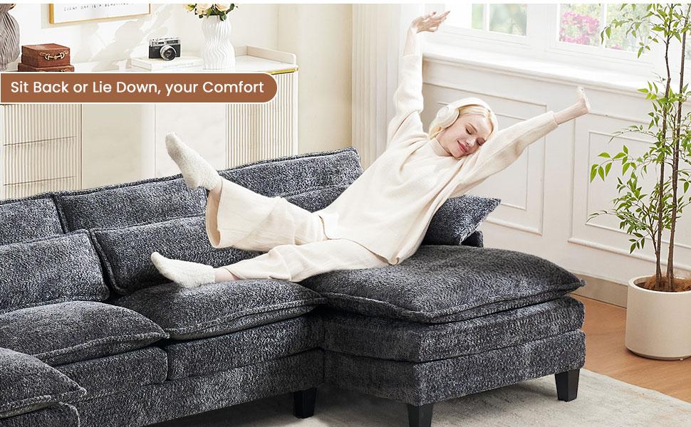 【3 Packages】110" U Shaped Couch,Modular Sectional Sofa with 4 Waist Pillows,Sleeper Deep Seat Couch with Double Chaise Lounge & Memory Foam for Living Room 【3 Packages】110" U Shaped Couch,Modular Sectional Sofa with 4 Waist Pillows,Sleeper Deep Seat Couch with Double Chaise Lounge & Memory Foam for Living Room