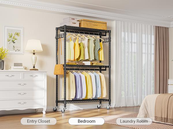 VIPEK R2 Series Rolling Closet Rack Freestanding 3 Tier Clothes Rack, Sturdy Rolling Clothes Rack for Bedroom, Portable Wardrobe for Hanging Clothes Organiser Adjustable Clothing Rack