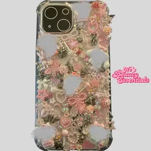 Pink Women’s fashion junk charm phone case for iPhone 15