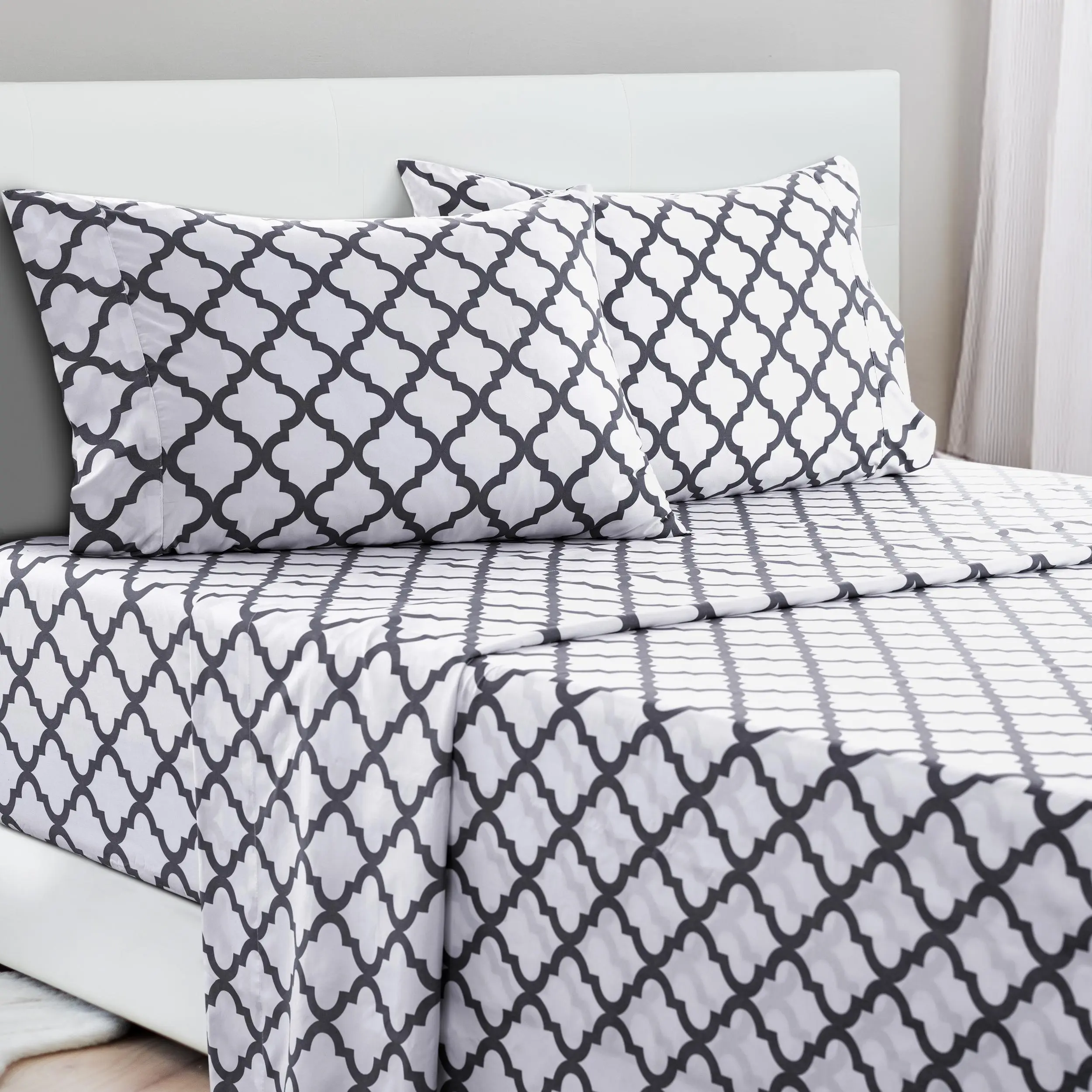 LDC LUX DECOR COLLECTION 4-Pc Quatrefoil Floral & Paisley Decorative Bedding Set - 16-in Deep Pocket, Wrinkle Resistant, Cooling Bed Sheets, Soft Polyester, Allaround Elastic, Fade-Resistant Color Stays Vibrant, Breathable Summer Gift with Pillowcases LDC LUX DECOR COLLECTION 4-Pc Quatrefoil Floral & Paisley Decorative Bedding Set - 16-in Deep Pocket, Wrinkle Resistant, Cooling Bed Sheets, Soft Polyester, Allaround Elastic, Fade-Resistant Color Stays Vibrant, Breathable Summer Gift with Pillowcases